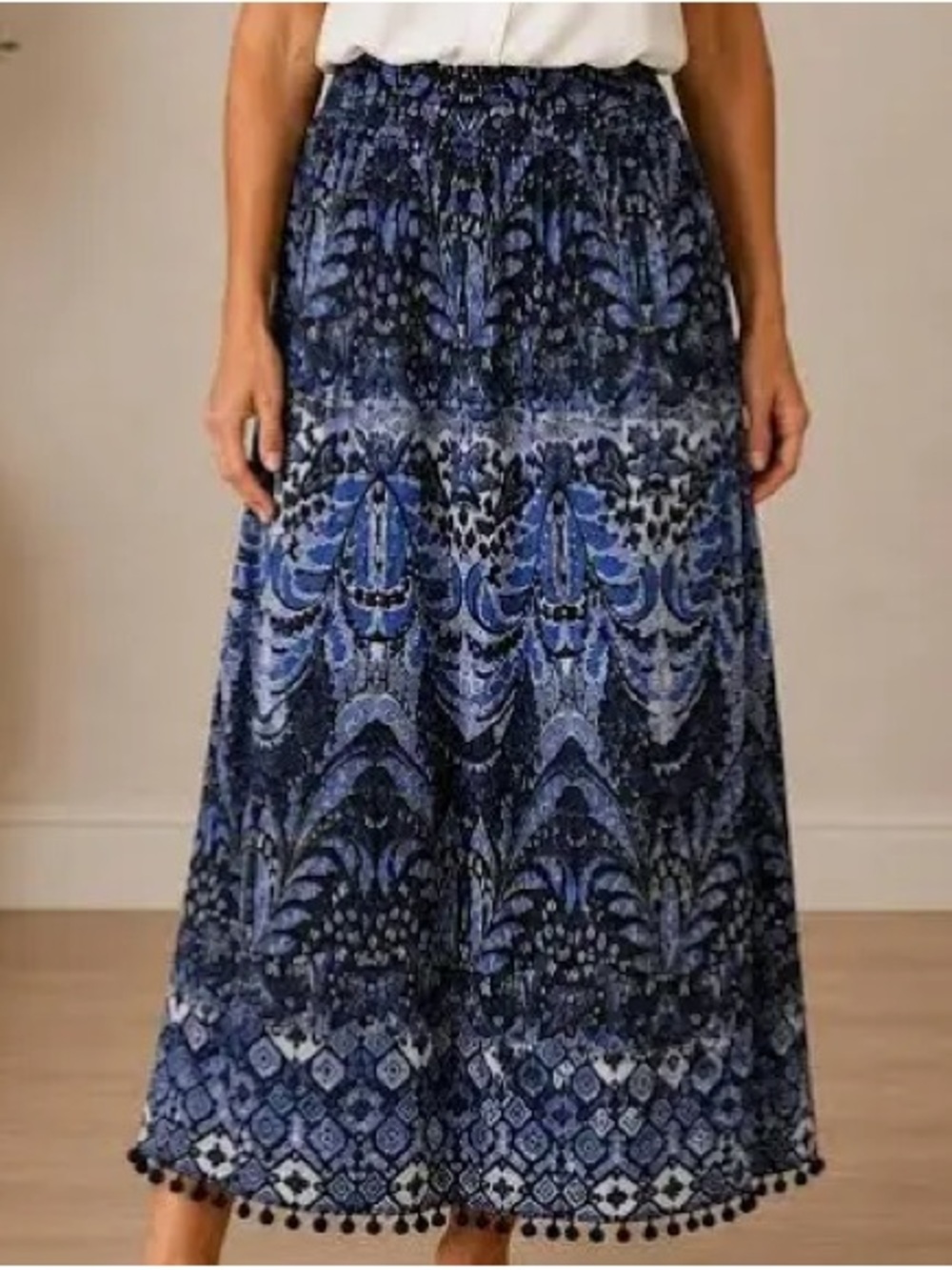 J. Jill Blue Smocked Boho Maxi Skirt